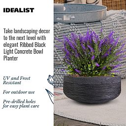 IDEALIST Lite Ribbed Light Concrete Bowl Planter