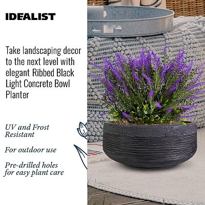 IDEALIST Lite Ribbed Light Concrete Bowl Planter