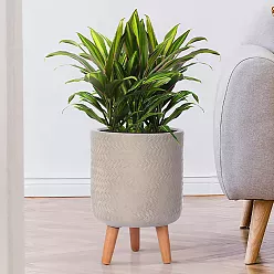 IDEALIST Lite Plaited Style Cylinder Planter on Legs, Round Pot Plant Stand Indoor