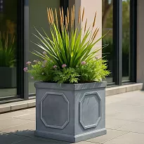 IDEALIST Lite Chelsea Flower Box Square Garden Planter, Faux Lead Grey...