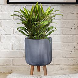 IDEALIST Lite Ribbed Cylinder Planter on Legs, Round Pot Plant Stand Indoor