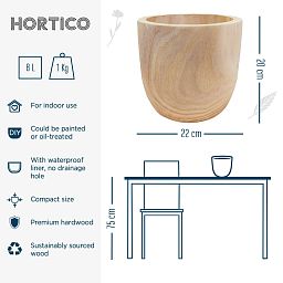 HORTICO RADIAL Wooden House Planter Round Indoor Plant Pot for House Plants with Waterproof Liner