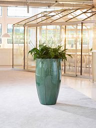 Ceramic Round Tall Lined Glossy Planter Pot In/Out