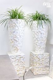 Shell Conical Round Tall Polystone Indoor Planter