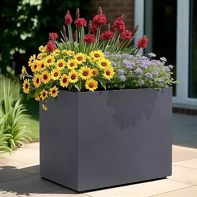 IDEALIST Lite Contemporary Light Concrete Trough Planter Set