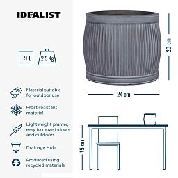 IDEALIST Lite Vertical Ribbed Vintage Style Barrel Round Planter