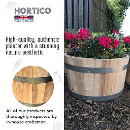 Rustic European Birch Hardwood Round Tub Half Barrel Outdoor Planter Made in UK by HORTICO