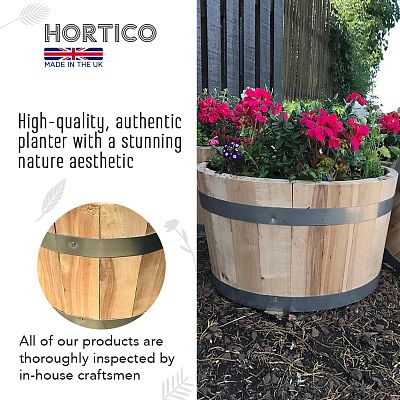 Rustic European Birch Hardwood Round Tub Half Barrel Outdoor Planter Made in UK by HORTICO