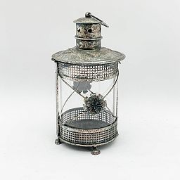 Round Metal Flower Pattern Garden Dark Silver Lantern by Minster