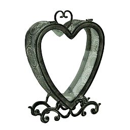 Heart Metal Vintage Pattern Garden Dark Silver Lantern by Minster
