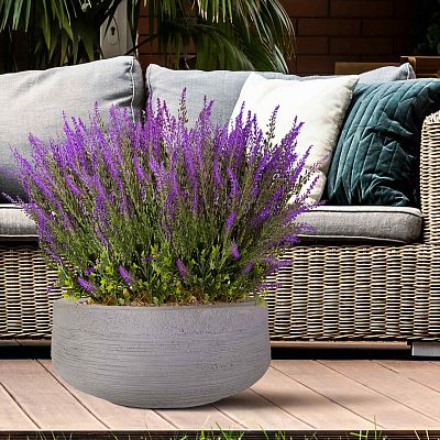IDEALIST Lite Ribbed Light Concrete Bowl Planter
