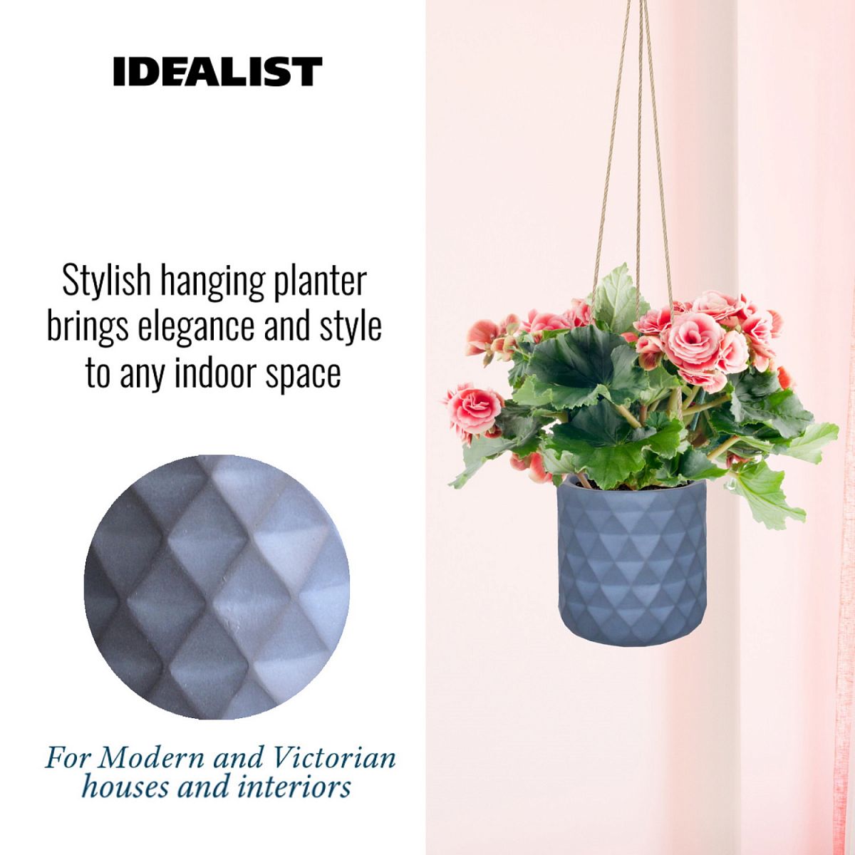 Diamond Style Table and Hanging Cylinder Round Plant Pot Dual Use Indoor Planter by Idealist Lite
