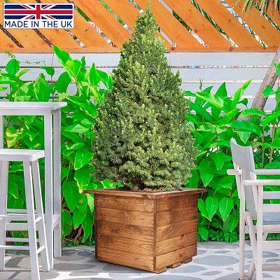 Rustic Scandinavian Redwood Medium Brown Square Wooden Planter for