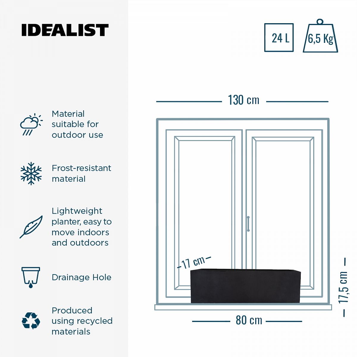 IDEALIST Lite Window Box Light Concrete Planter