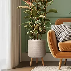 IDEALIST Lite Plaited Style Cylinder Planter on Legs, Round Pot Plant Stand Indoor
