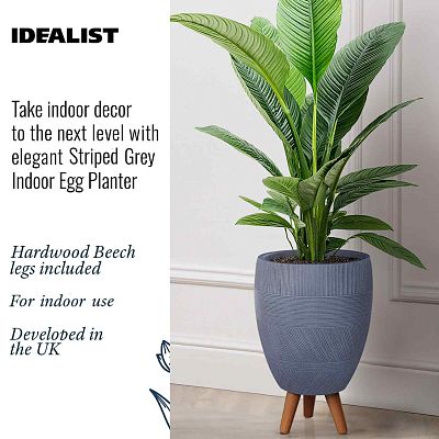 IDEALIST Lite Striped Egg Planter on Legs, Round Pot Plant Stand Indoor