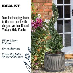 IDEALIST Lite Vertical Ribbed Vintage Style Barrel Round Planter