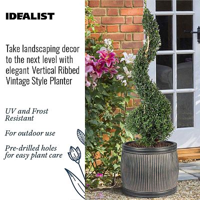 IDEALIST Lite Vertical Ribbed Vintage Style Barrel Round Planter