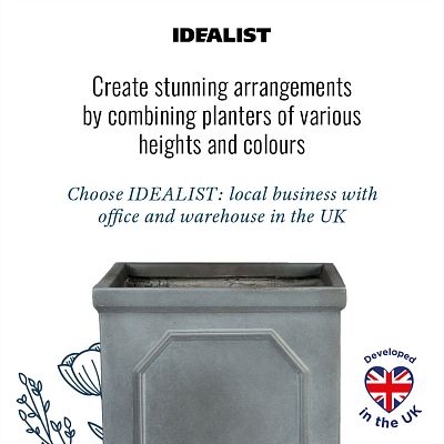 IDEALIST Lite Faux Lead Chelsea Box Square Grey Light Stone Planter Set