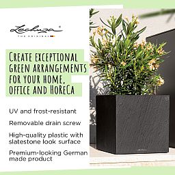 LECHUZA CANTO Slatestone Low Square Poly Resin Self-watering Planter