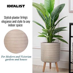 IDEALIST Lite Plaited Style Cylinder Planter on Legs, Round Pot Plant Stand Indoor
