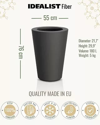 HALO Tapered Round Outdoor Fiberglass Planter