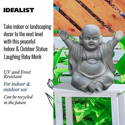 IDEALIST Lite Laughing Baby Monk Moss Washed Indoor and Outdoor Statue L35.5 W25.5 H31.5 cm