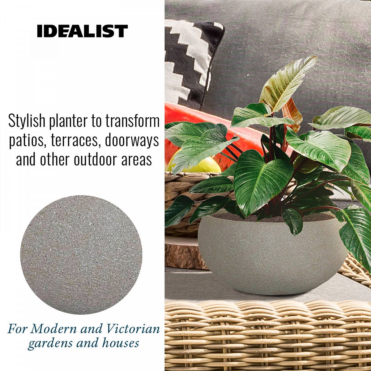 IDEALIST Lite Textured Concrete Effect Bowl Outdoor Planter