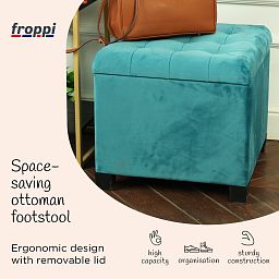 Premium Square Footstool with Storage Velvet Ottoman Storage Pouffe on Feet by Froppi