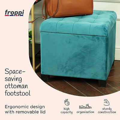 Premium Square Footstool with Storage Velvet Ottoman Storage Pouffe on Feet by Froppi