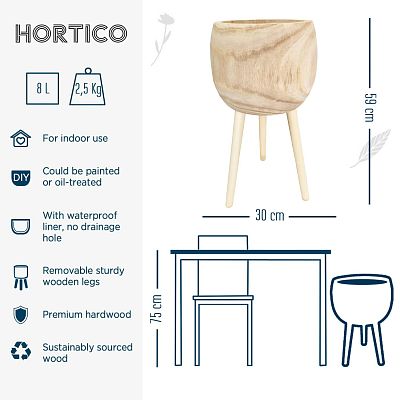 HORTICO TREND Wooden House Planter with Legs, Tall Indoor Plant Pot Stand with Waterproof Liner