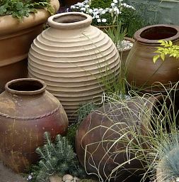 Mediterranean Fiberglass Round Tall Terracotta Planter Pot In/Out