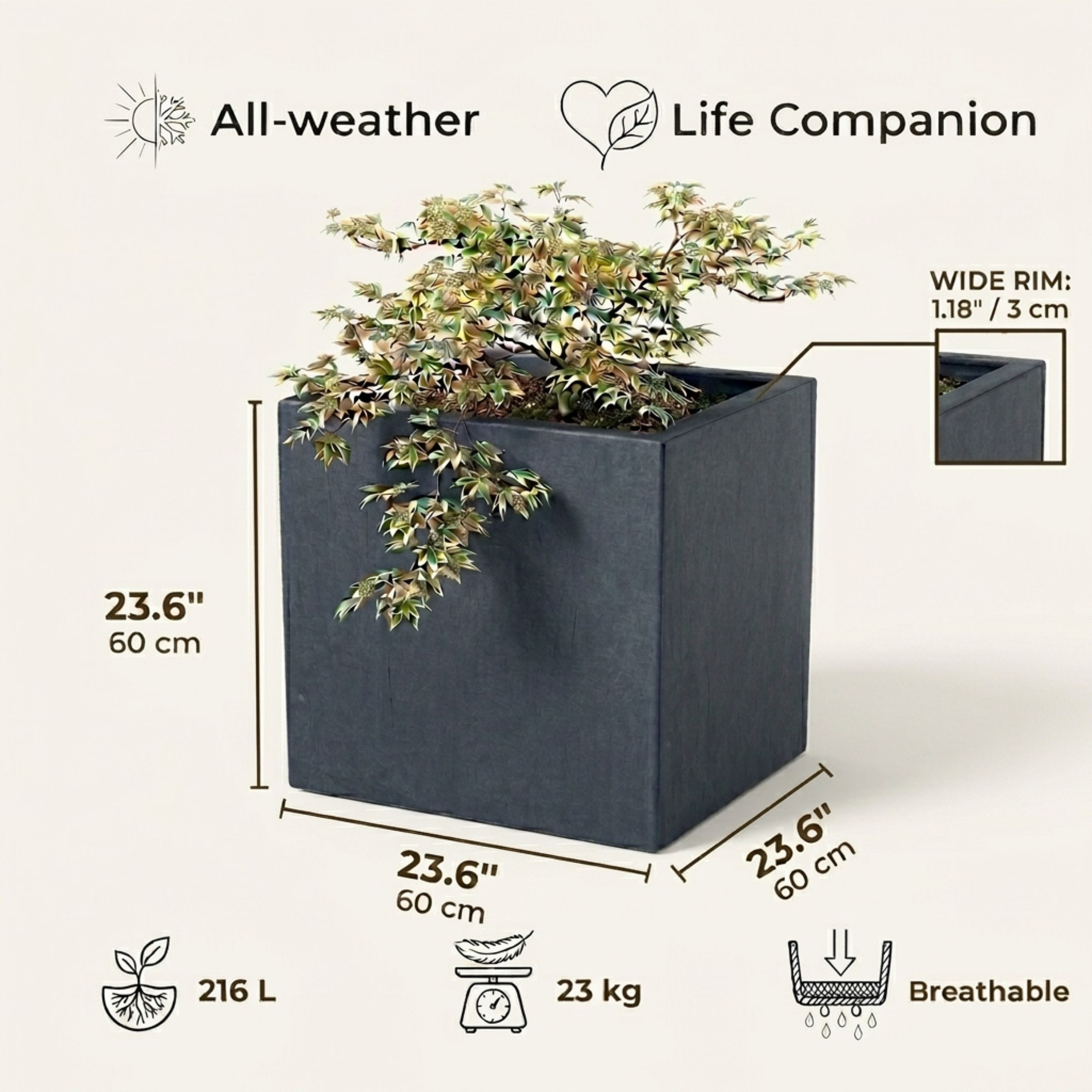 IDEALIST Lite Square Box Contemporary Light Concrete Planter