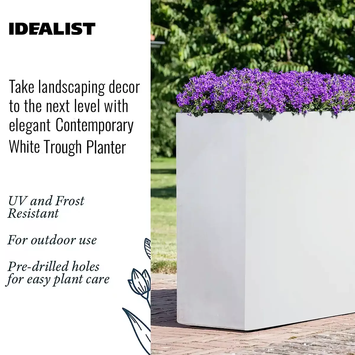 IDEALIST Lite Contemporary Light Concrete Trough Planter