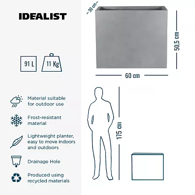 IDEALIST Lite Contemporary Light Concrete Trough Planter