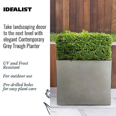IDEALIST Lite Contemporary Light Concrete Trough Planter Set