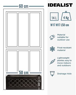 IDEALIST Lite Window Box Faux Lead Lattice Grey Light Stone Planter
