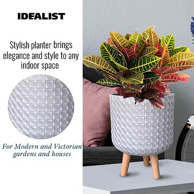 IDEALIST Lite Geometric Patterned Cylinder Planter on Legs, Round Pot Plant Stand Indoor