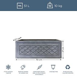 IDEALIST Lite Window Box Faux Lead Lattice Grey Light Stone Planter