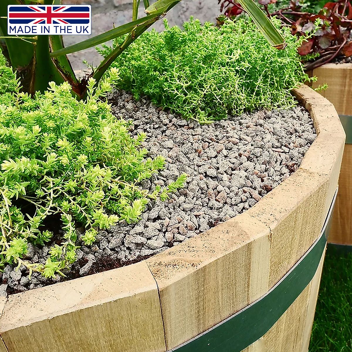 Rustic European Birch Hardwood Round Tub Half Barrel Outdoor Planter Made in UK by HORTICO