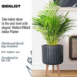 IDEALIST Lite Modern Ribbed Cylinder Planter on Legs, Round Pot Plant Stand Indoor