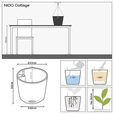 LECHUZA NIDO Cottage Round Poly Resin Outdoor Self-watering Planter