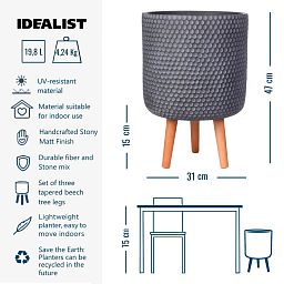 IDEALIST Lite Honeycomb Style Cylinder Planter on Legs, Round Pot Plant Stand Indoor