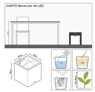 LECHUZA CANTO Premium Low LED Square Poly Resin Self-watering Planter