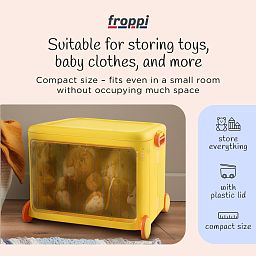 Froppi Stackable Plastic Kids Toy Storage Box with Lid, Transparent Door and Wheels