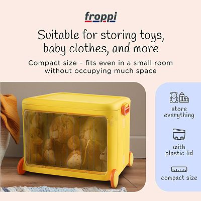 Froppi Stackable Plastic Kids Toy Storage Box with Lid, Transparent Door and Wheels