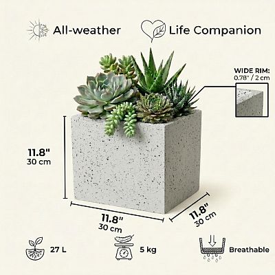 IDEALIST Lite Square Box Contemporary Marble Light Concrete Planter