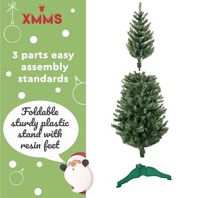 XMMS Edinburgh Artificial Slim Christmas Tree with Tree Skirt & Cotton Gloves Pine Green Needles