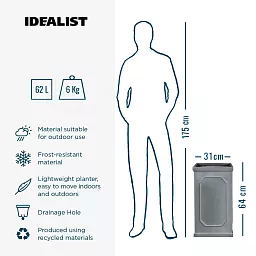 IDEALIST Lite Faux Lead Chelsea Light Concrete Tall Square Planter