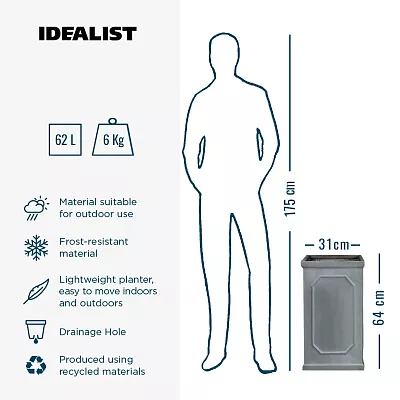 IDEALIST Lite Faux Lead Chelsea Light Concrete Tall Square Planter